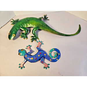 2 Metal Gecko/Lizard Wall art Colorful indoor Outdoor Wall Decor Patio Fence